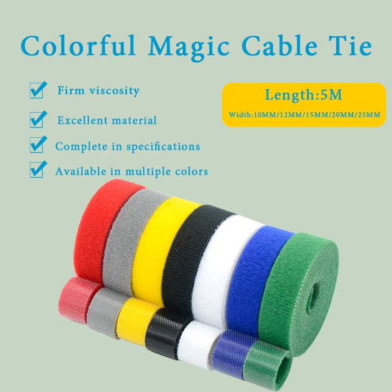 

5M/Roll 10/12/15/20/25mm Width Organizer USB Cable Winder Management Loop nylon Free Cut Power Ties Tape Mouse earphone Cord