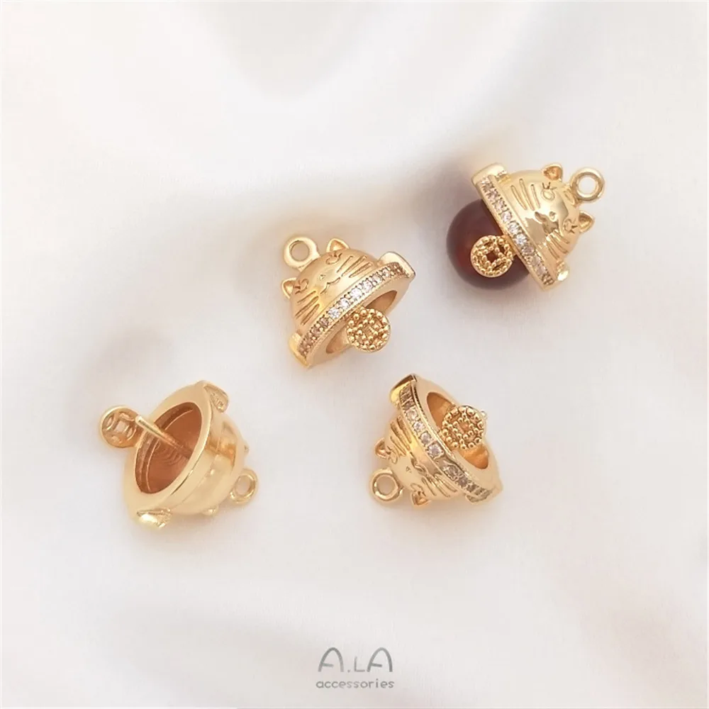 14K Gold Filled Plated Zircon inlaid lucky cat round bead pendant holder DIY sticky pearl half hole with needle hanging
14K Gold Filled Plated Zircon inlaid lucky cat round bead pendant holder DIY sticky pearl half hole with needle hanging