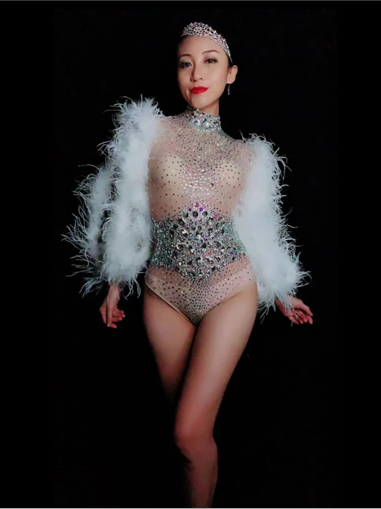 Sexy See Through Bright Rhinestones Feather Bodysuit Women Nightclub Singer Dance Crystal Outfit
Sexy See Through Bright Rhinestones Feather Bodysuit Women Nightclub Singer Dance Crystal Outfit