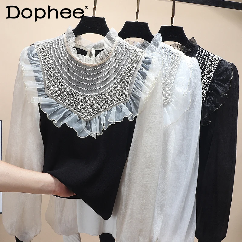Heavy Beads Puff Sleeve Knitted Tshirt Sweater Women 2022 New Spring Autumn Clothes Ruffled Slim Fit Patchwork Sweater Top Tide 
Heavy Beads Puff Sleeve Knitted Tshirt Sweater Women 2022 New Spring Autumn Clothes Ruffled Slim Fit Patchwork Sweater Top Tide