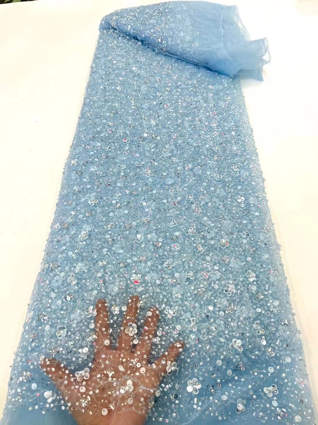 French Sky Blue Handmade Sequins Pearls Lace Fabric African High Quality Beaded Tulle Fabric Fashion For Bride Evening Dress Sew
French Sky Blue Handmade Sequins Pearls Lace Fabric African High Quality Beaded Tulle Fabric Fashion For Bride Evening Dress Sew