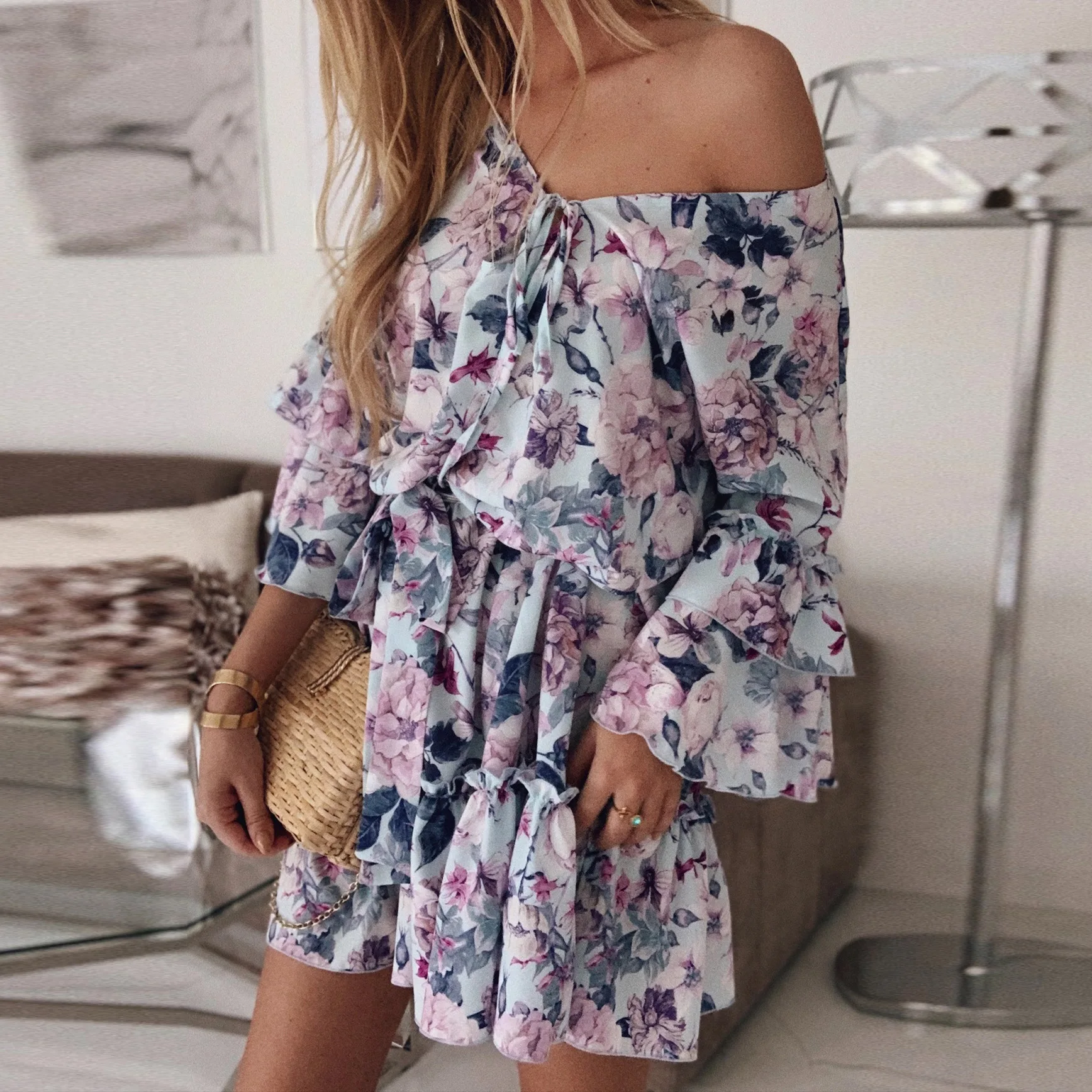S-3XL for Fat Casual Summer Womens Dresses with V-neck Women Ruffled Floral Print Dress
S-3XL for Fat Casual Summer Womens Dresses with V-neck Women Ruffled Floral Print Dress