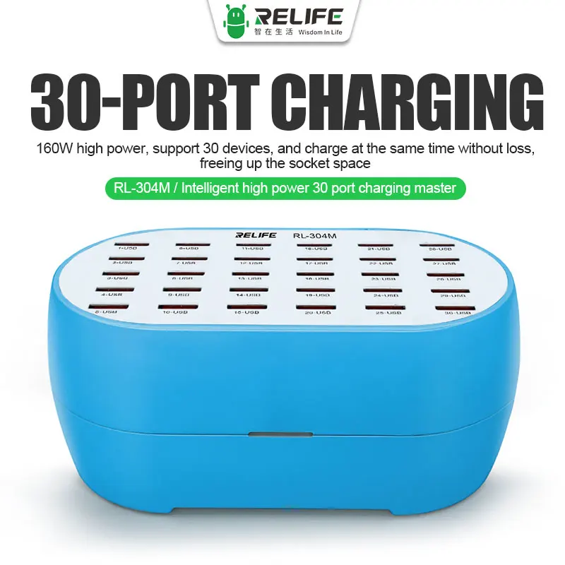 RELIFE RL-304M Intelligent 160W High Power 30 Port Pharger for Mobile Phone Tablet Digital Device Charging 
RELIFE RL-304M Intelligent 160W High Power 30 Port Pharger for Mobile Phone Tablet Digital Device Charging