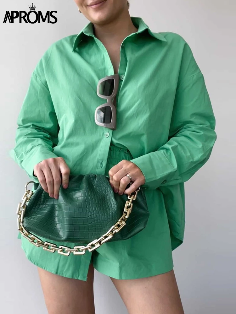 Aproms Green Shirt Shorts Two Piece Set Women Loose Tracksuit 2022 Long Sleeve Top and Shorts Suit Female Summer Fashion Outfits
Aproms Green Shirt Shorts Two Piece Set Women Loose Tracksuit 2022 Long Sleeve Top and Shorts Suit Female Summer Fashion Outfits