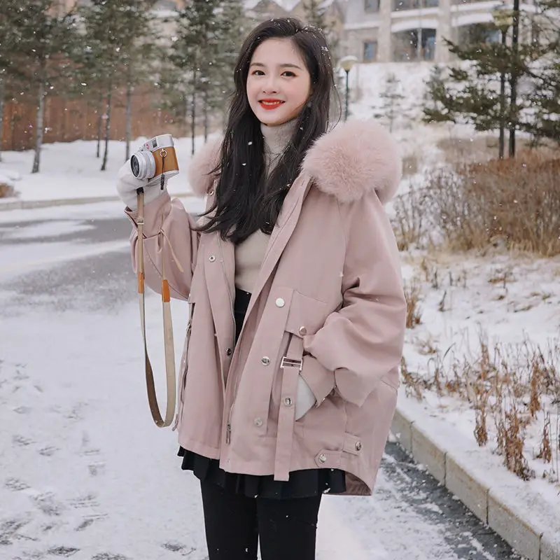 Pink Parka Coats Women Winter Warm Fur Hooded Jacket Korean Student Sweet Joker Thicken Loose Cotton Coat Outer Clothing Female
Pink Parka Coats Women Winter Warm Fur Hooded Jacket Korean Student Sweet Joker Thicken Loose Cotton Coat Outer Clothing Female