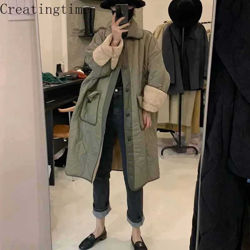 Vintage Long Cotton Jacket for Women 2022 Winter New Lapel Lambswool Lining Loose Single Breasted Army Green Female Jacket 1A150
Vintage Long Cotton Jacket for Women 2022 Winter New Lapel Lambswool Lining Loose Single Breasted Army Green Female Jacket 1A150