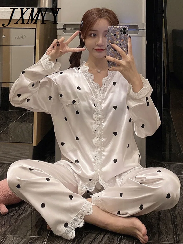 JXMYY 2022 Spring And Autumn Fashion New Pajamas Women's Long-Sleeved Trousers Two-Piece Suit Sexy Cute Home Clothes
JXMYY 2022 Spring And Autumn Fashion New Pajamas Women's Long-Sleeved Trousers Two-Piece Suit Sexy Cute Home Clothes