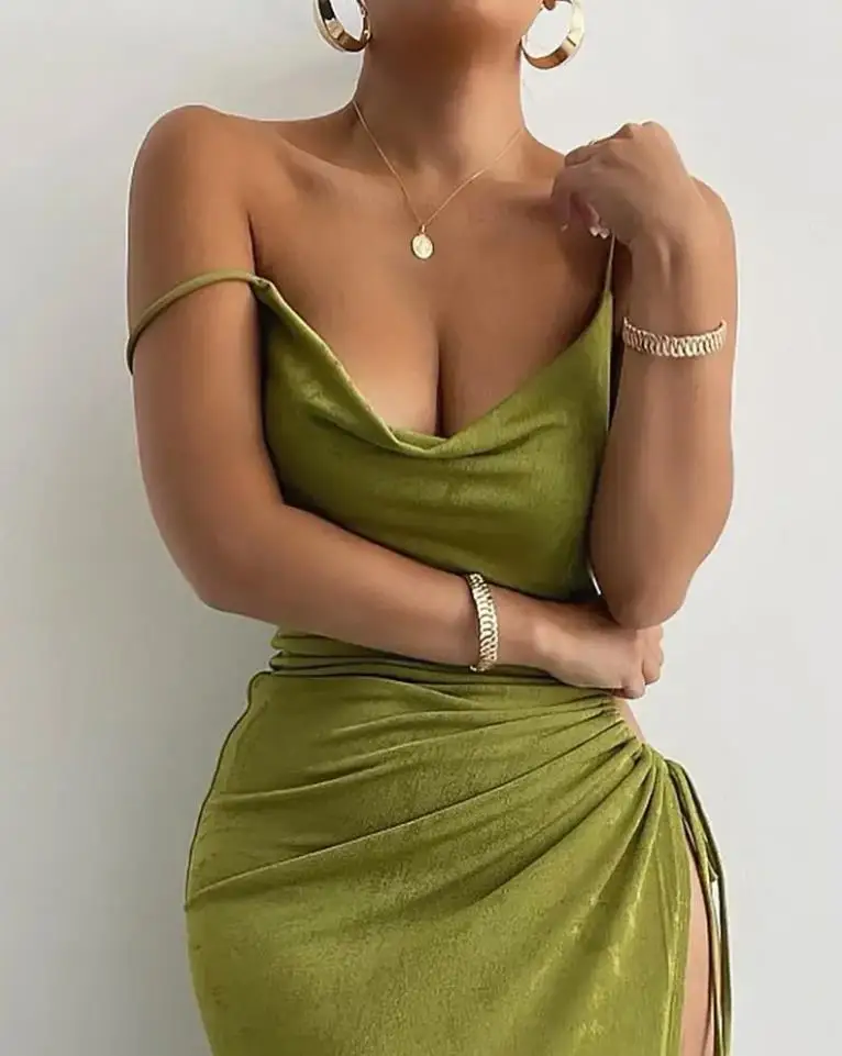 Sexy Women's Dresses Elegant Spaghetti Strap Drawstring Slit Ruched Fashion Cowl Neck Sleeveless Plain Evening Dress 2022 Summer
Sexy Women's Dresses Elegant Spaghetti Strap Drawstring Slit Ruched Fashion Cowl Neck Sleeveless Plain Evening Dress 2022 Summer