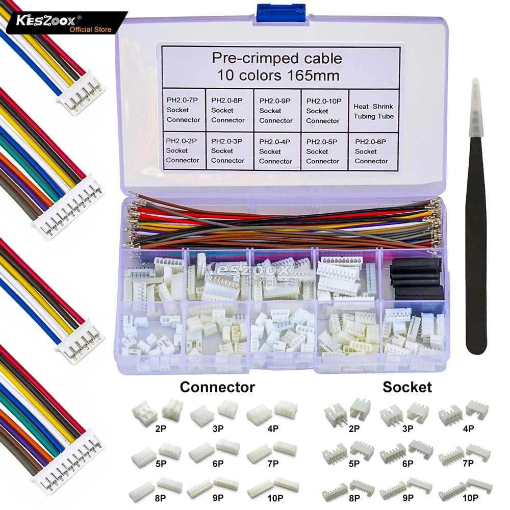 Keszoox 240 шт. JST PH2.0mm штекер/гнездо 2/3/4/5/6/7/8/9/10P обжимной с клеммным адаптером
Keszoox 240 шт. JST PH2.0mm штекер/гнездо 2/3/4/5/6/7/8/9/10P обжимной с клеммным адаптером