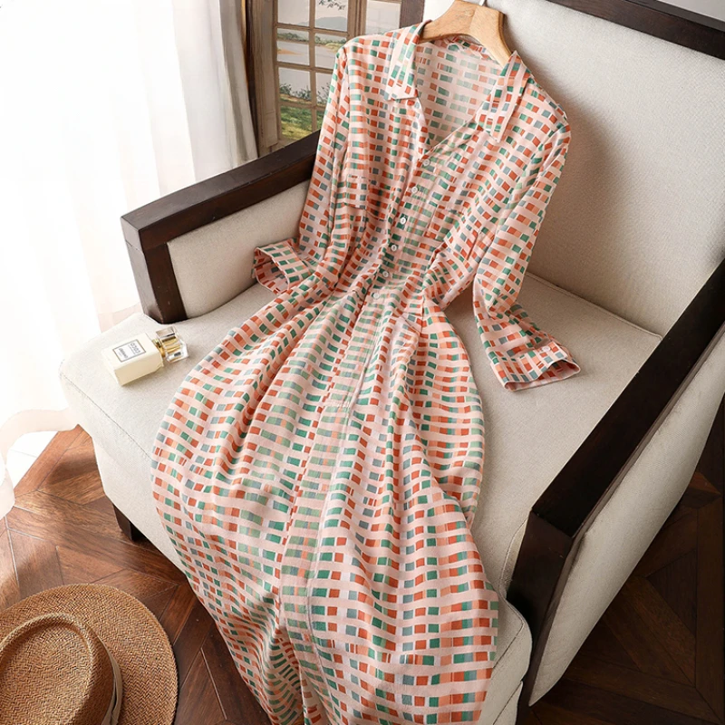 Silk Print Dresses Women 2023 New Satin Short Sleeves Loose Summer Casual Plaid Empire Dress Ladies Clothing YCMYUNYAN
Silk Print Dresses Women 2023 New Satin Short Sleeves Loose Summer Casual Plaid Empire Dress Ladies Clothing YCMYUNYAN