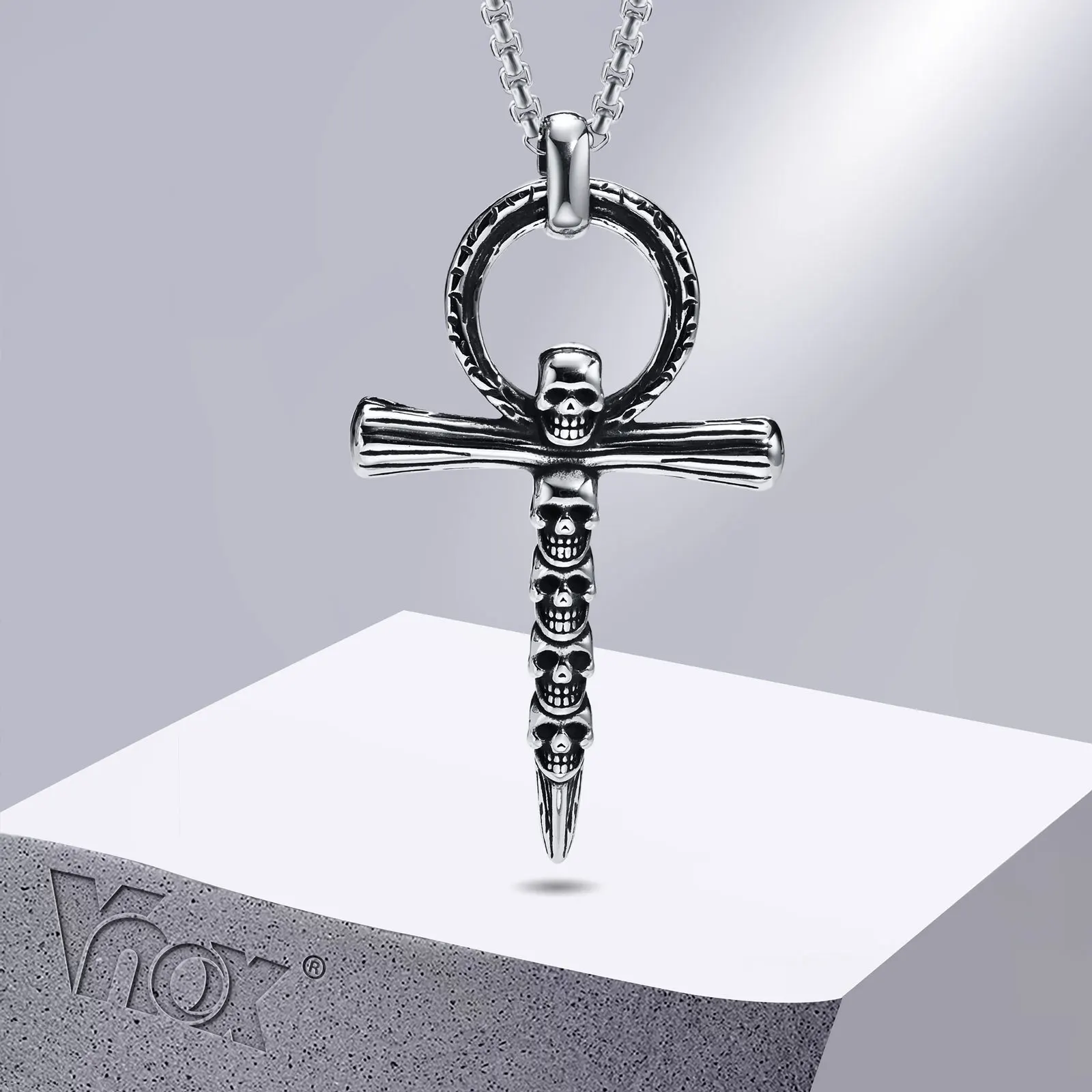Vnox Gothic Skull Necklace for Men, Antique Stainless Steel Anka Skeleton Pendant with Cuban Box Chain, Stacked Collar
Vnox Gothic Skull Necklace for Men, Antique Stainless Steel Anka Skeleton Pendant with Cuban Box Chain, Stacked Collar