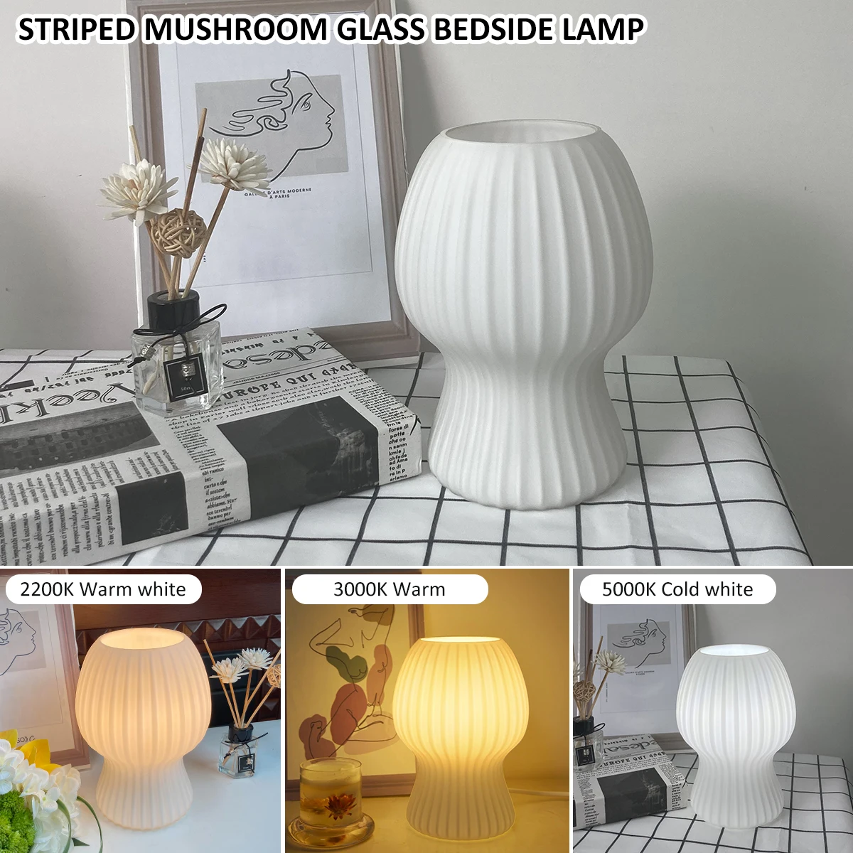 Mushroom Table Lamp 400LM Vintage Glass Mushroom Lamp Decorative Desk Lamp 2200/3000/5000K Dimmable Beside Lamp Striped Mushroom
Mushroom Table Lamp 400LM Vintage Glass Mushroom Lamp Decorative Desk Lamp 2200/3000/5000K Dimmable Beside Lamp Striped Mushroom