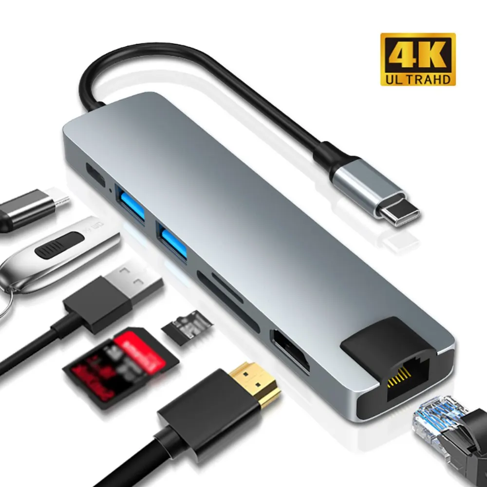 7 in 1 USB C HUB 4K 30Hz Plug&Play Fast RJ45 Ethernet Charging Port Type-C to HDMI-compatible Multiport USB 3.0 Adapter 100Mbps
7 in 1 USB C HUB 4K 30Hz Plug&Play Fast RJ45 Ethernet Charging Port Type-C to HDMI-compatible Multiport USB 3.0 Adapter 100Mbps