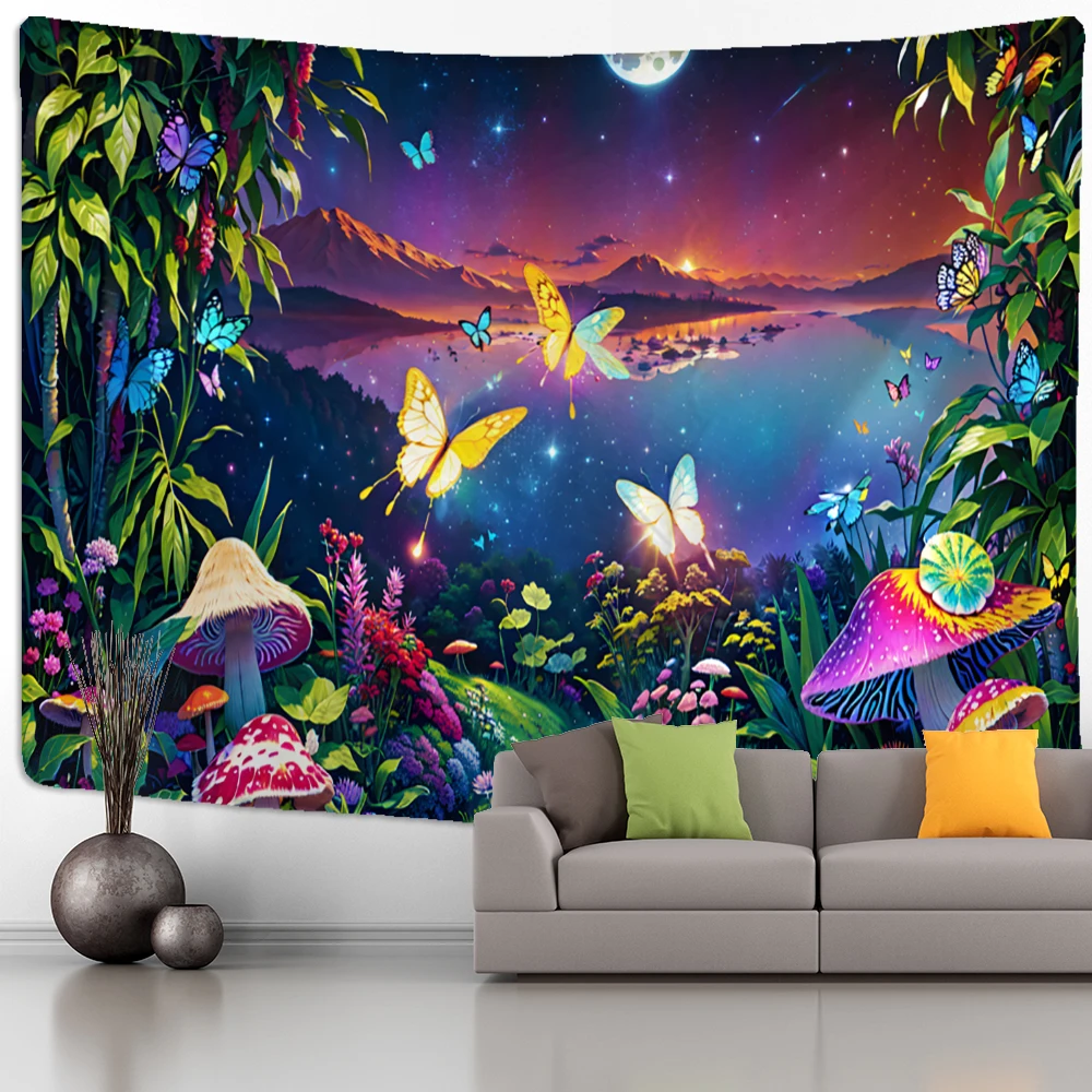

Mushroom Forest Trail Tapestry Wall Hanging Tropical Bohemian Hippie Aesthetics Dormitory Living Room Bedroom Home Decoration