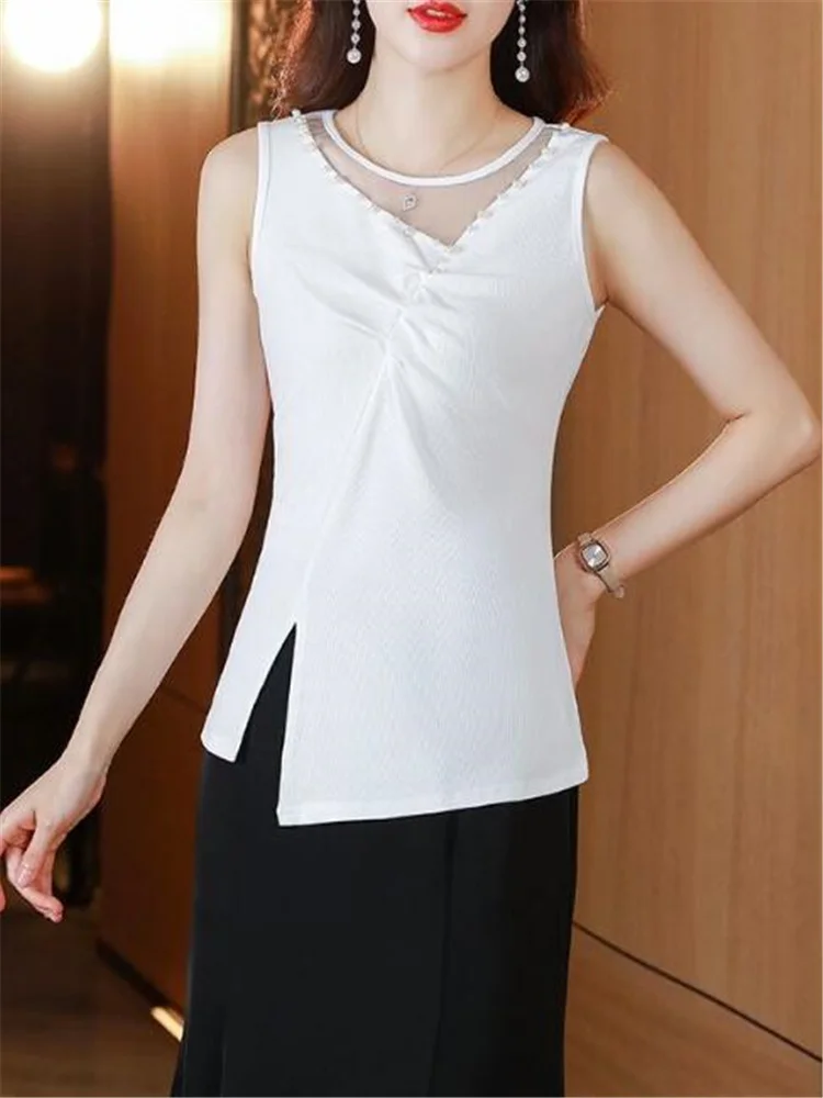 Camisole Tank Top For Women Sleeveless Top Summer Clothes Beaded Mesh Slim Fit V-Neck Split Top Fashion asymmetric Female Camis
Camisole Tank Top For Women Sleeveless Top Summer Clothes Beaded Mesh Slim Fit V-Neck Split Top Fashion asymmetric Female Camis