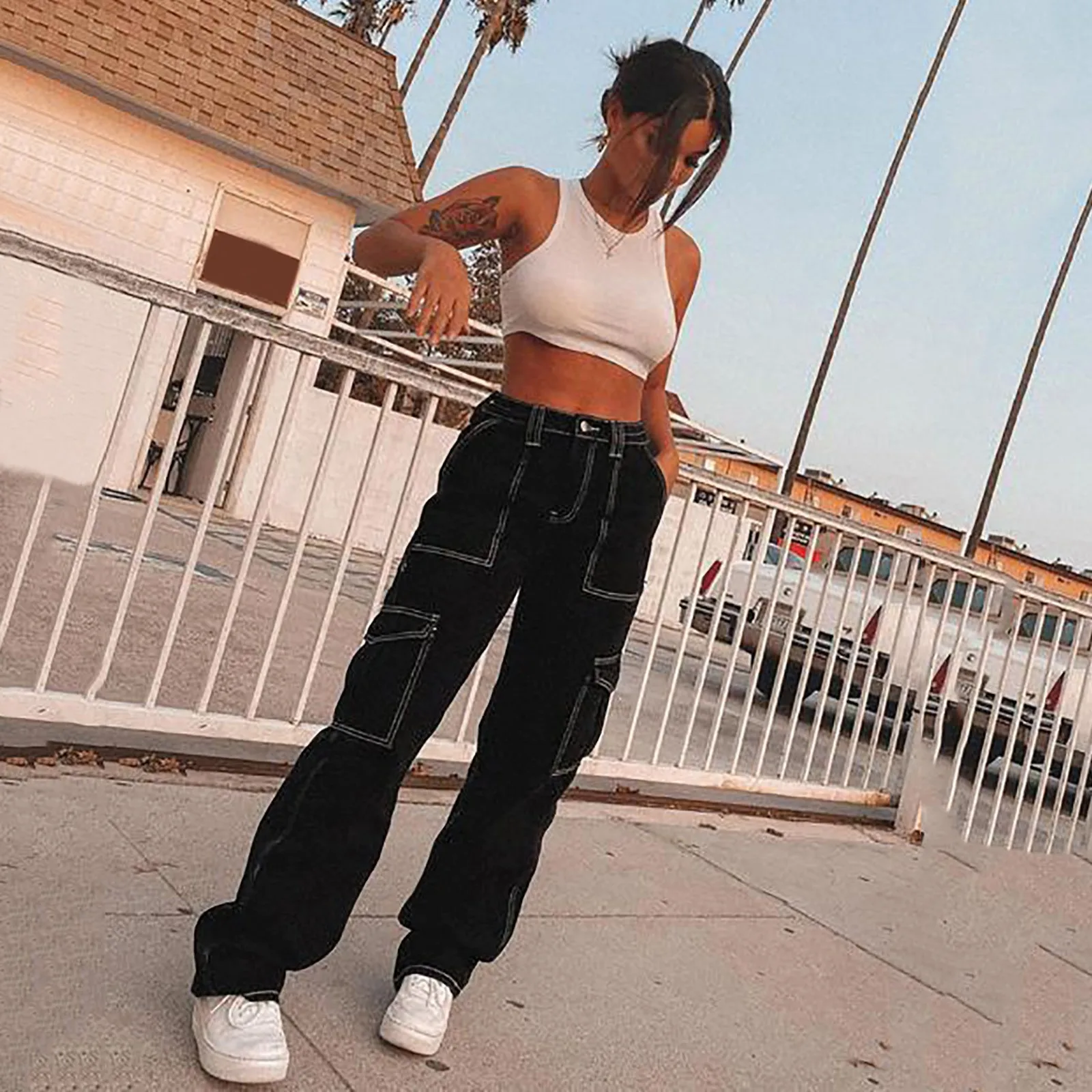 Pockets Patchwork Baggy Jeans Woman Wide Leg Denim Boyfriend Streetwear Clothing Cotton Women Denim Trouser Loose Cargo Pants
Pockets Patchwork Baggy Jeans Woman Wide Leg Denim Boyfriend Streetwear Clothing Cotton Women Denim Trouser Loose Cargo Pants