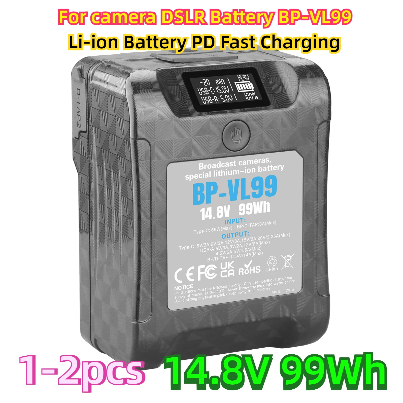 Для фотоаппарата аккумулятор DSLR 14 8 V 99Wh Mount Battery w LCD Lock Shape Li-Ion PD Fast Charging