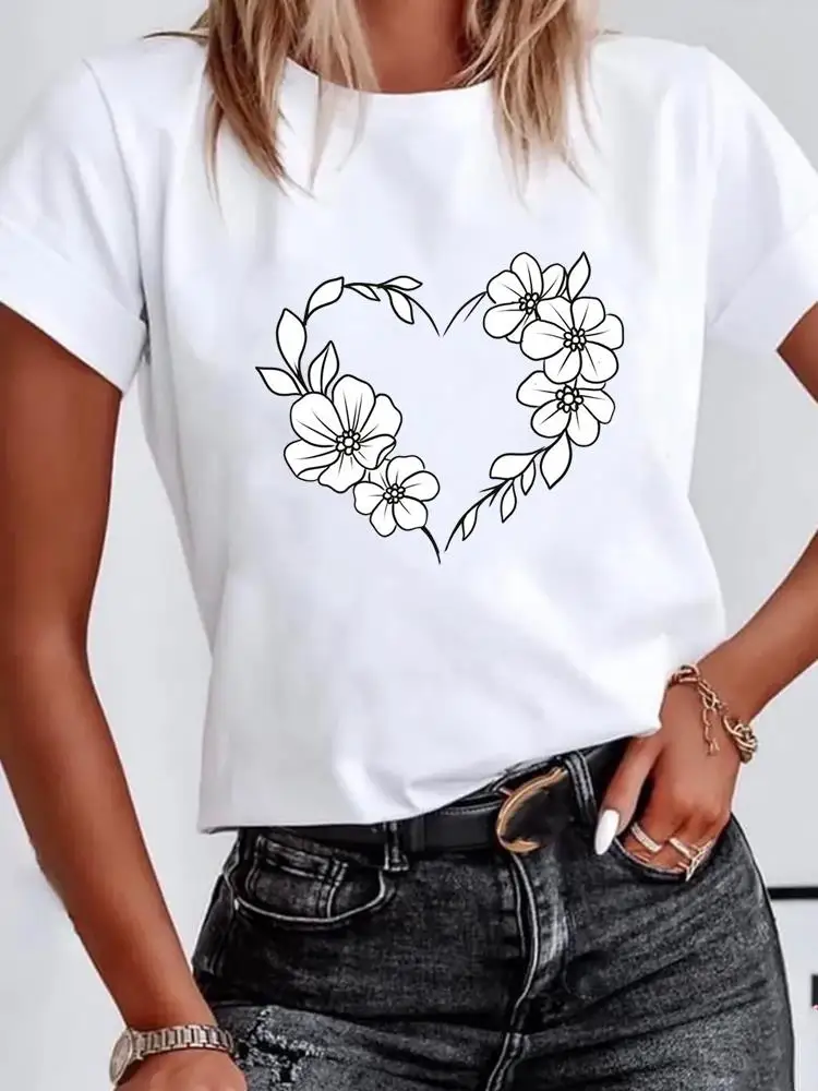 Graphic T-shirt Short Sleeve Clothes Women Clothing Print T Shirt Love Heart Flower Trend Fashion Summer Kawaii Basic Tee Top
Graphic T-shirt Short Sleeve Clothes Women Clothing Print T Shirt Love Heart Flower Trend Fashion Summer Kawaii Basic Tee Top