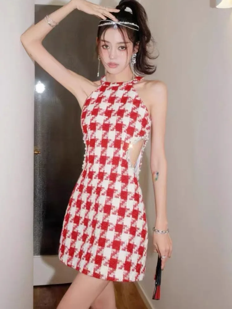Luxury Elegant Vintage Small Fragrance Tweed Dresses For Women Houndstooth Korean Sweet Sleeveless Sexy Summer Dress Vestidos
Luxury Elegant Vintage Small Fragrance Tweed Dresses For Women Houndstooth Korean Sweet Sleeveless Sexy Summer Dress Vestidos