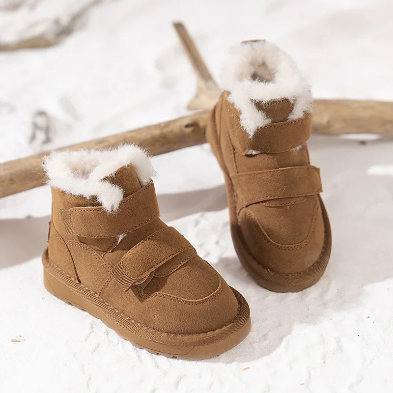

Children's Winter Boots Causal Solid Color Kids Warm Ankle Leather Boots 2023 Fashion Versatile Girls Outdoor Furry Cotton Boots