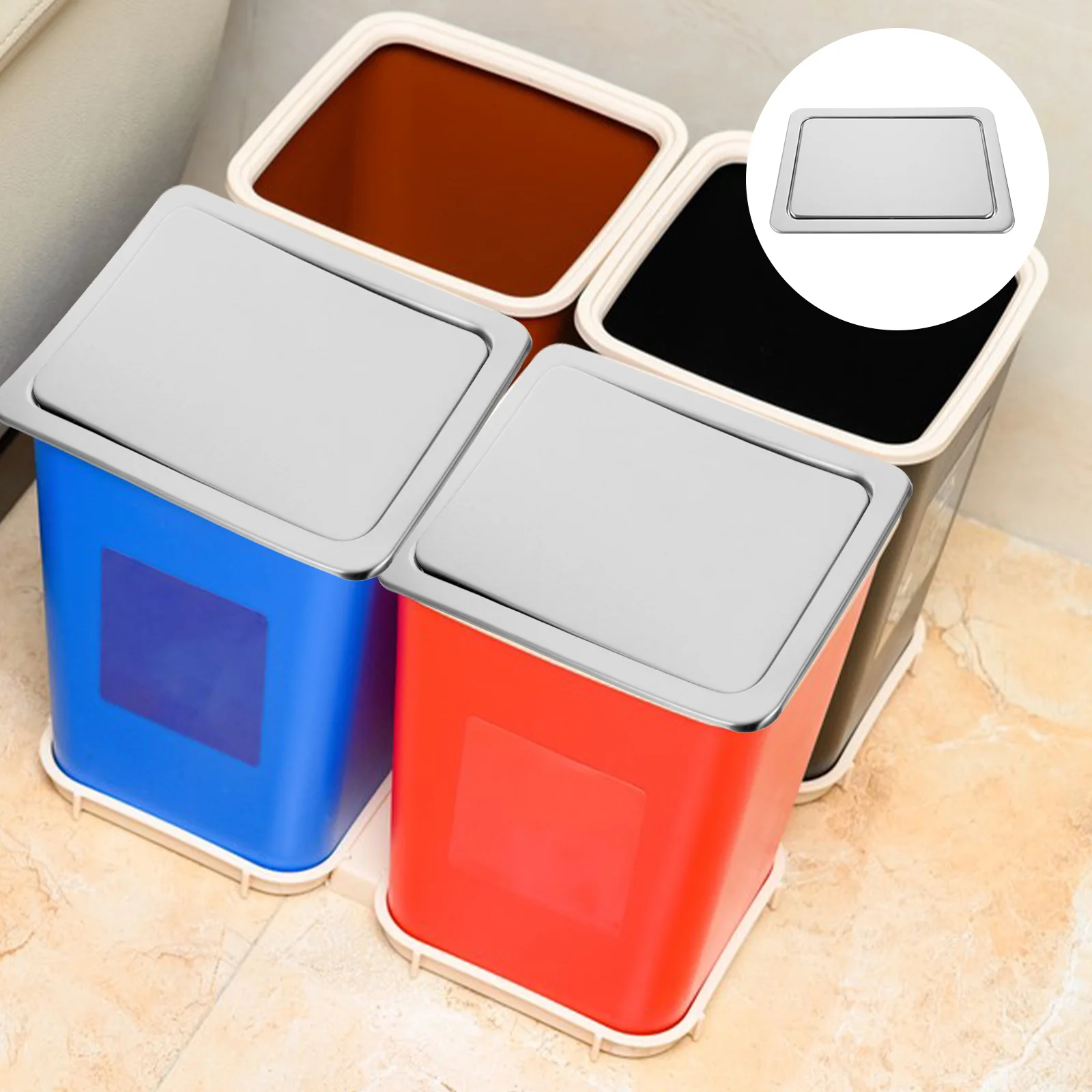 

Trash Can Built-in Flap Garbage Cover Kitchen Countertop Lid Accessory Notch Recessed 430 Stainless Steel Embedded Type Bin