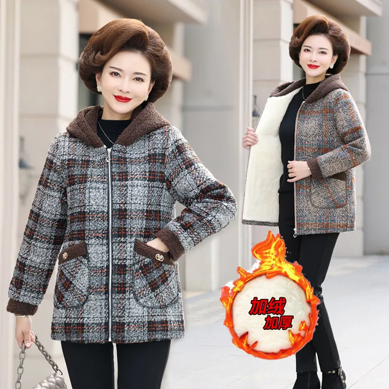 Middle-aged Womens Parkas Plaid Jackets Autumn Winter Add Velvet Lamb Hooded Coats Cotton Winter Jacket Womens Mama Overcoat
Middle-aged Womens Parkas Plaid Jackets Autumn Winter Add Velvet Lamb Hooded Coats Cotton Winter Jacket Womens Mama Overcoat
