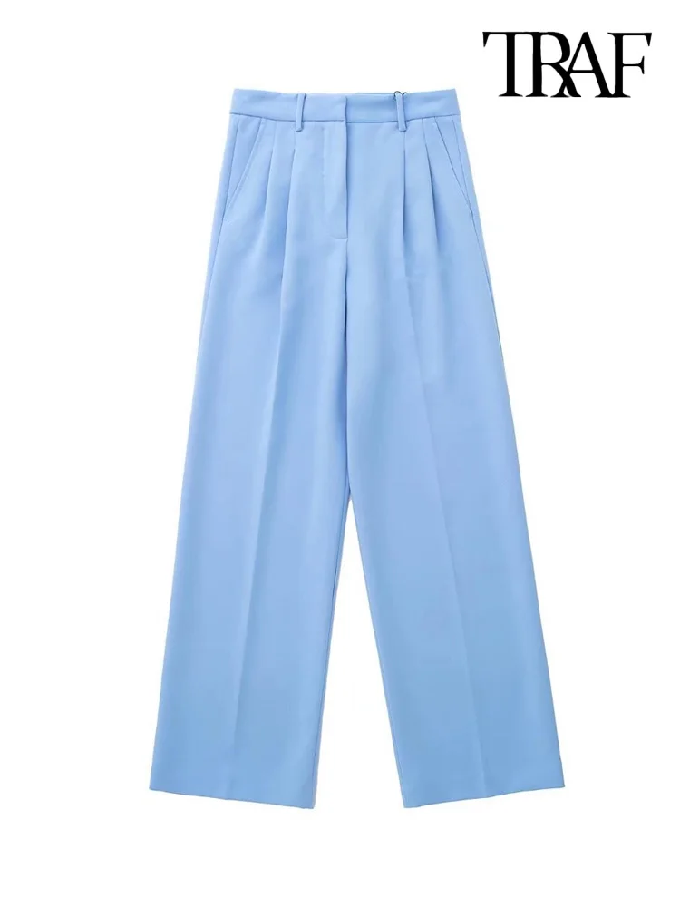 TRAF Women Fashion Side Pockets With Darts Wide Leg Pants Vintage High Waist Zipper Fly Female Trousers Mujer
TRAF Women Fashion Side Pockets With Darts Wide Leg Pants Vintage High Waist Zipper Fly Female Trousers Mujer