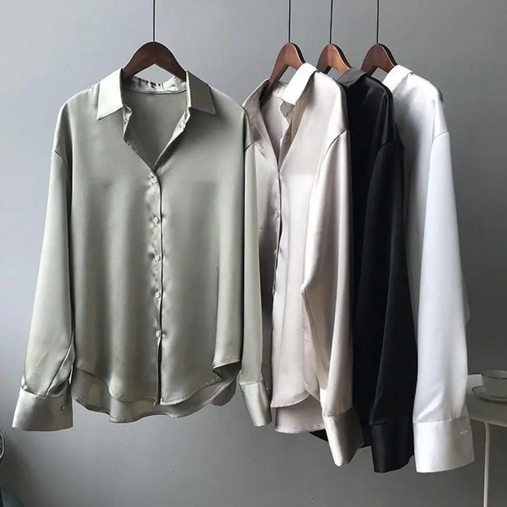 Шикарная женская рубашка с атласной поверхностью, Темпераментная Женская рубашка, свободная рубашка на пуговицах
Шикарная женская рубашка с атласной поверхностью, Темпераментная Женская рубашка, свободная рубашка на пуговицах