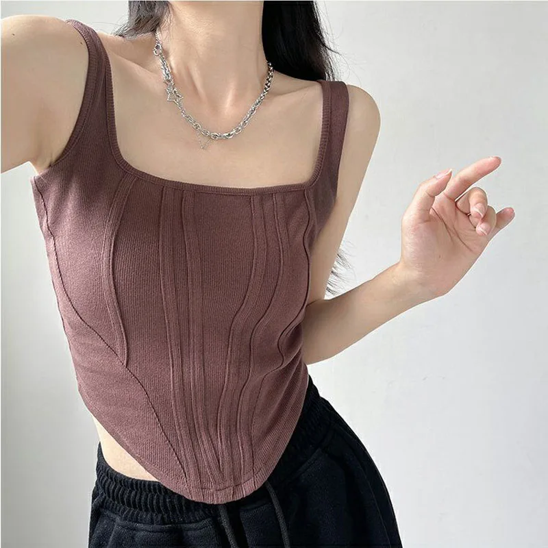 Sexy Bright Line Decoration Corset Tops Women Summer New Slim Square Neck Sleeveless Irregular Crop Top Outwear
Sexy Bright Line Decoration Corset Tops Women Summer New Slim Square Neck Sleeveless Irregular Crop Top Outwear