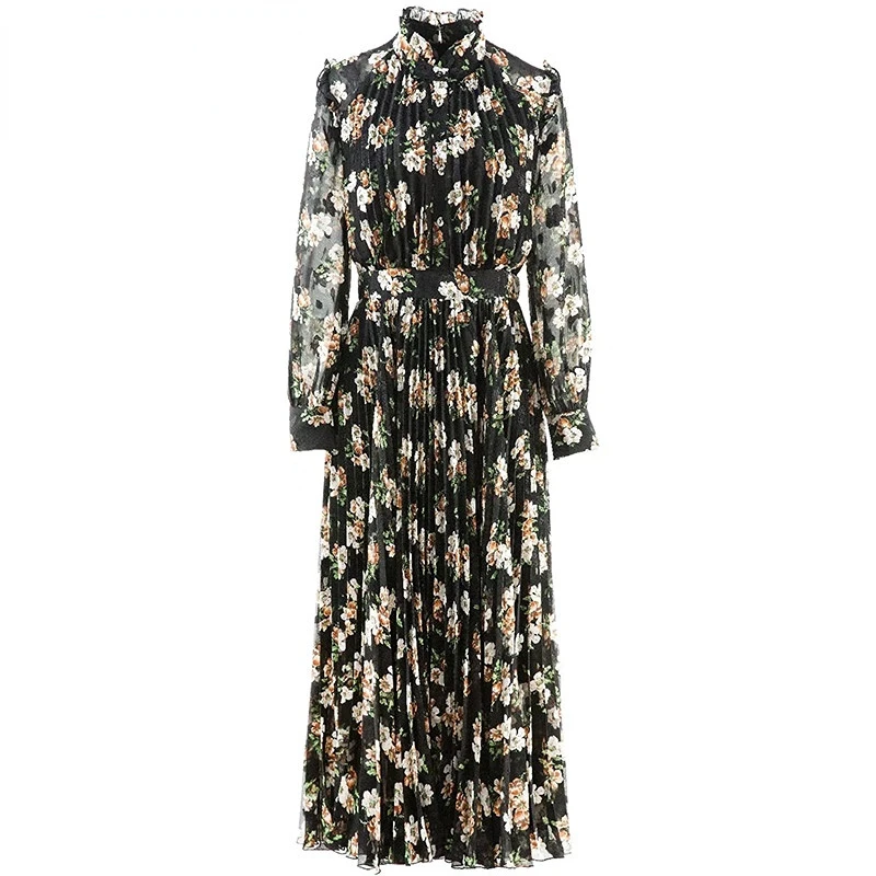 Elegant Dresses For Women 2023 Luxury Design Spring Half High Neck Long Sleeves Printing Folds Elegant Black Ankle-Length Dress
Elegant Dresses For Women 2023 Luxury Design Spring Half High Neck Long Sleeves Printing Folds Elegant Black Ankle-Length Dress