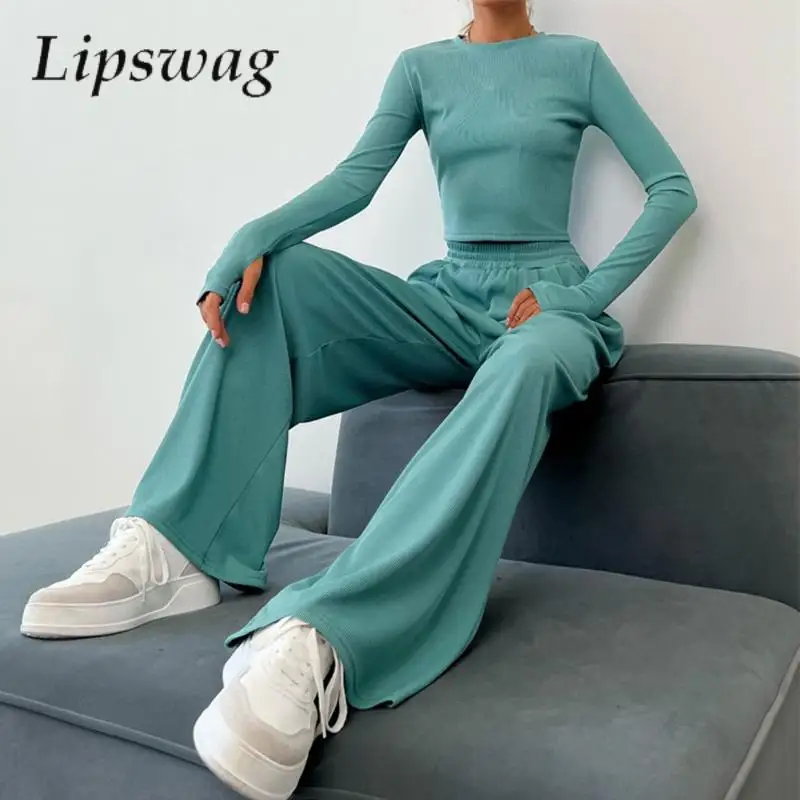 Fashion Casual Two Piece Set Commuter Solid Loose Ribbed Knitted Outfits Women Long Sleeve Pullover Tops + High Waist Pants Suit
Fashion Casual Two Piece Set Commuter Solid Loose Ribbed Knitted Outfits Women Long Sleeve Pullover Tops + High Waist Pants Suit