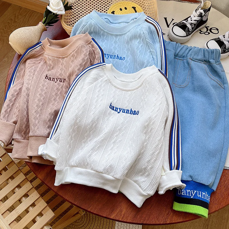 2023 korean Spring Autumn Children Boy 2PCS Clothes Set Letter Long Sleeve Sweater Tops Jeans Pants Suit Toddler Baby Boy Outfit
2023 korean Spring Autumn Children Boy 2PCS Clothes Set Letter Long Sleeve Sweater Tops Jeans Pants Suit Toddler Baby Boy Outfit