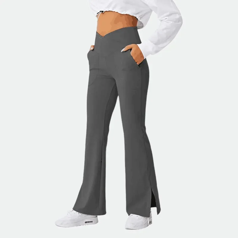 SALSPOR V Waist Fitness Flared Legging Solid Cross Waist Pocket Hem Slit Butt Lift Slim Trousers Legging For Women
SALSPOR V Waist Fitness Flared Legging Solid Cross Waist Pocket Hem Slit Butt Lift Slim Trousers Legging For Women