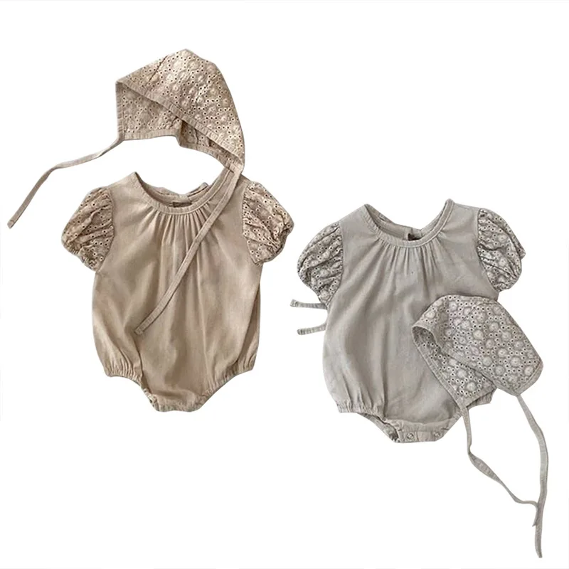 Newborn Baby Girl Retro Solid Hollow Out Puff Sleeves Jumpsuit Sweet Simple Loose Cotton Bodysuit Kid Boy Lace-up Hat
Newborn Baby Girl Retro Solid Hollow Out Puff Sleeves Jumpsuit Sweet Simple Loose Cotton Bodysuit Kid Boy Lace-up Hat