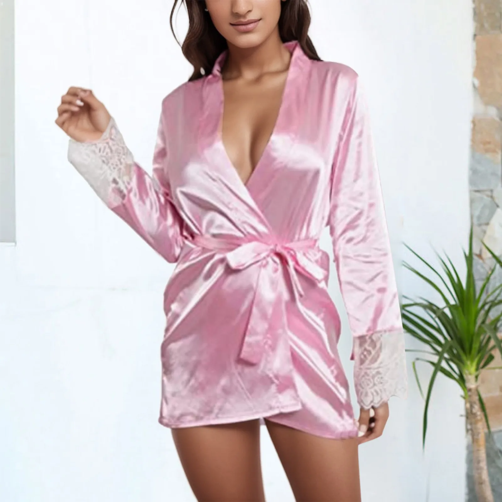 

Women'S Silk Robes Kimono Satin Bathrobe V Neck Sleepwear Nightgowns With Belt Smooth Soft Long Sleeve Sleep Robe For Ladies