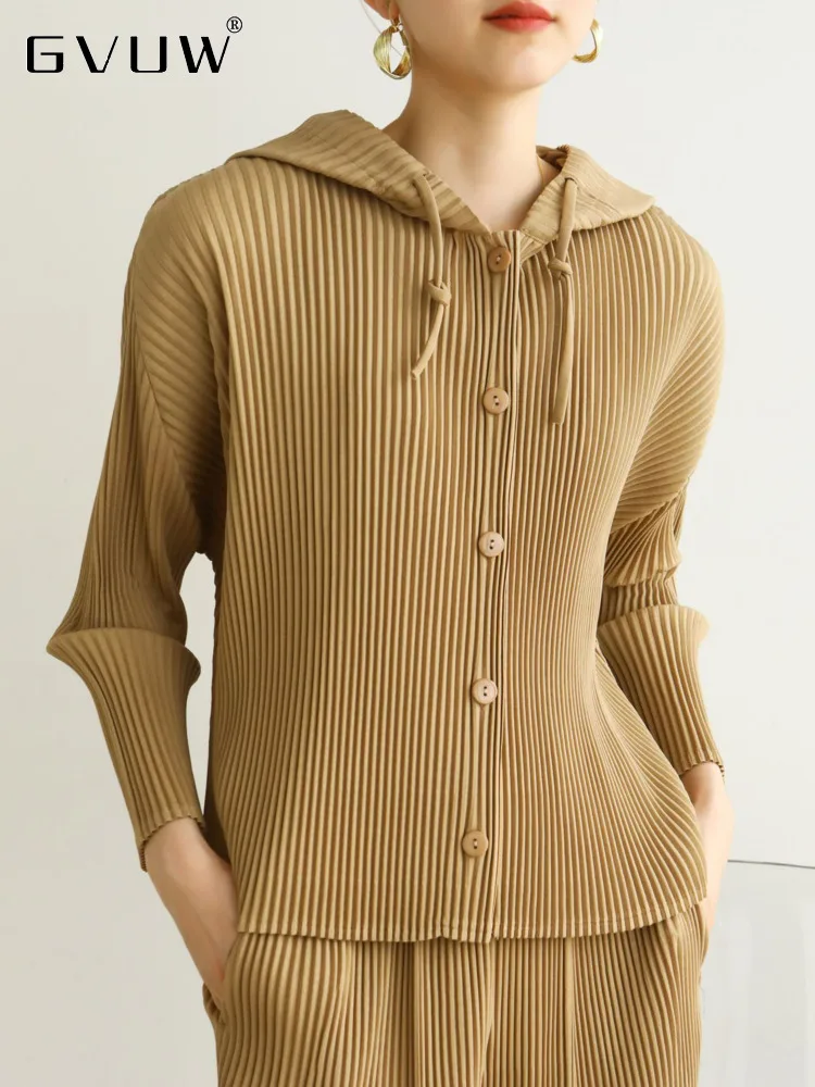 GVUW Women's Pleated Hooded Jacket Coat Single Breasted Long Sleeve Solid Color Female Elegant Top 2023 Autumn 17D1388
GVUW Women's Pleated Hooded Jacket Coat Single Breasted Long Sleeve Solid Color Female Elegant Top 2023 Autumn 17D1388