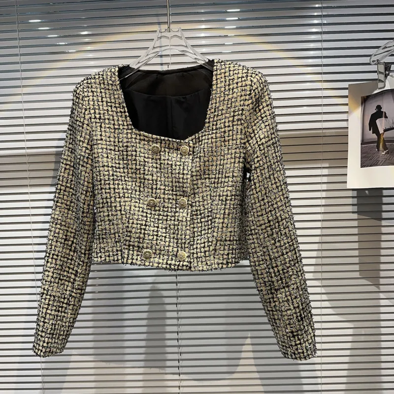 PREPOMP 2023 Autumn New Collection Square Collar Double Breasted Rhinestone Buttons Gold Tweed Short Jacket Women Coat GL092
PREPOMP 2023 Autumn New Collection Square Collar Double Breasted Rhinestone Buttons Gold Tweed Short Jacket Women Coat GL092