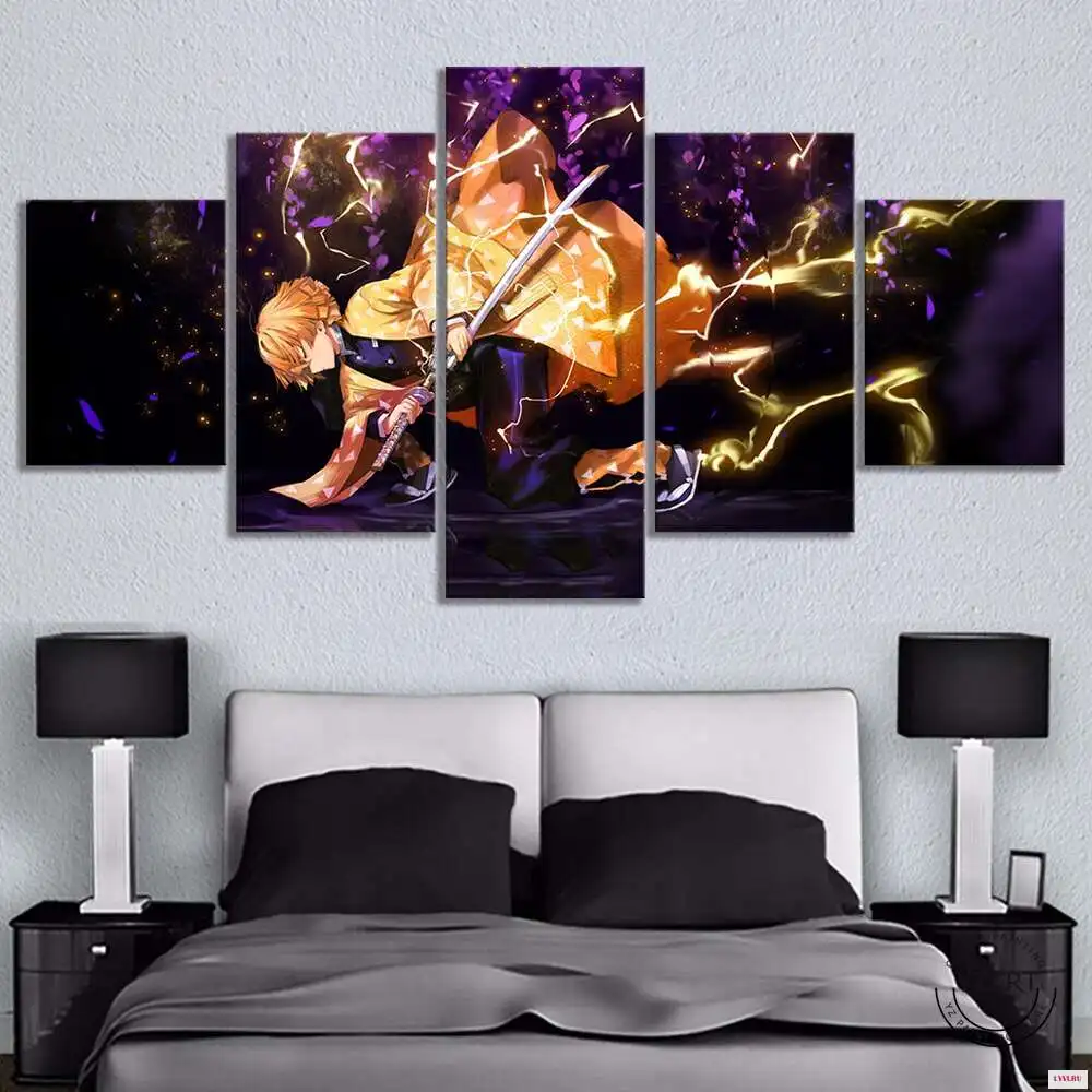 

Картина на холсте из 5 предметов аниме плакат Модульная картина истребитель демонов киметсу нет яиба картина на стену для гостиной домашний декор