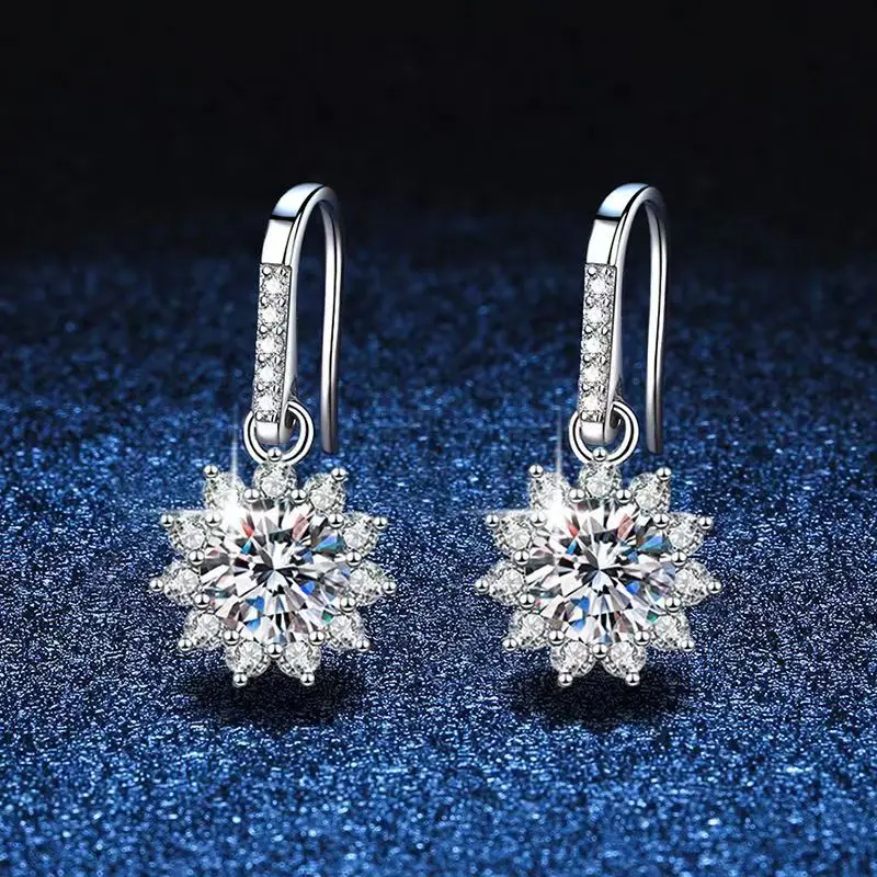 

Women Ear Drop S925 Silver Pt950 Plating D Color Moissanite Zircon Sunflower Dangle Earrings for Female Jewelry Accessories