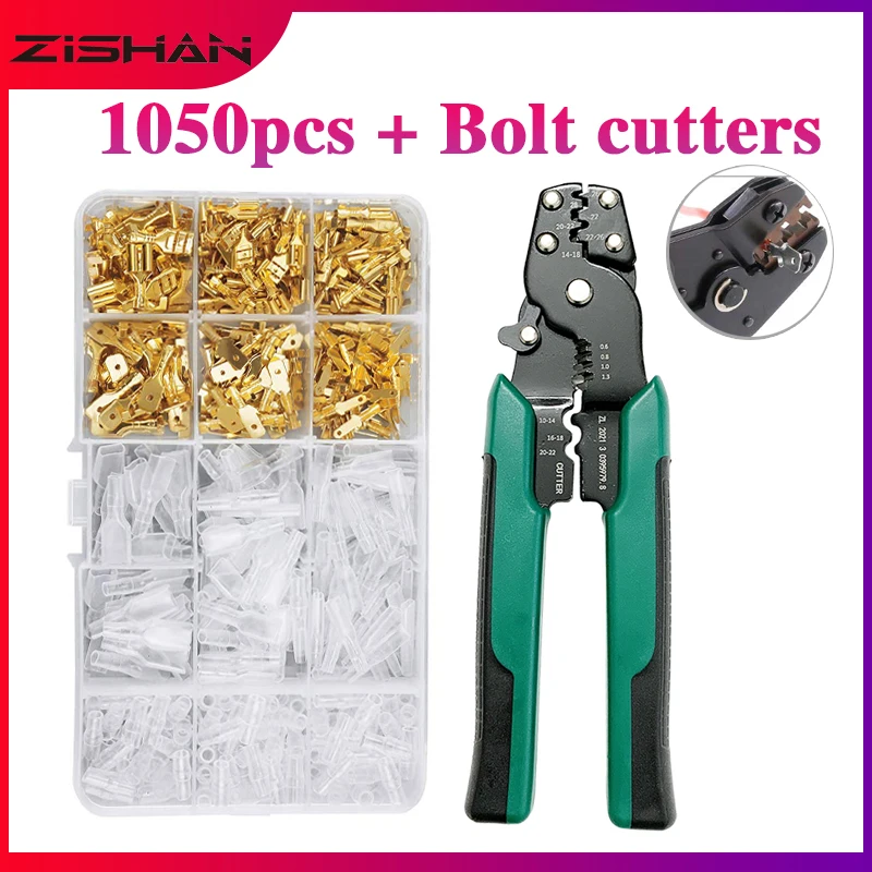 

1050PCS Crimp Terminal Electrical Connector U/O Shaped Splicing Termination 2.8/4.8/6.3mm Wire Connector Cable Termination Plier