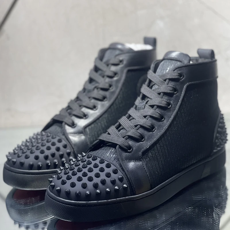 Luxury Original Men's Shoes High-top Solid Black Casual Rivet Sneakers Shoes Red Sole Footwear Outdoor Streetwear Women's Shoes
Luxury Original Men's Shoes High-top Solid Black Casual Rivet Sneakers Shoes Red Sole Footwear Outdoor Streetwear Women's Shoes