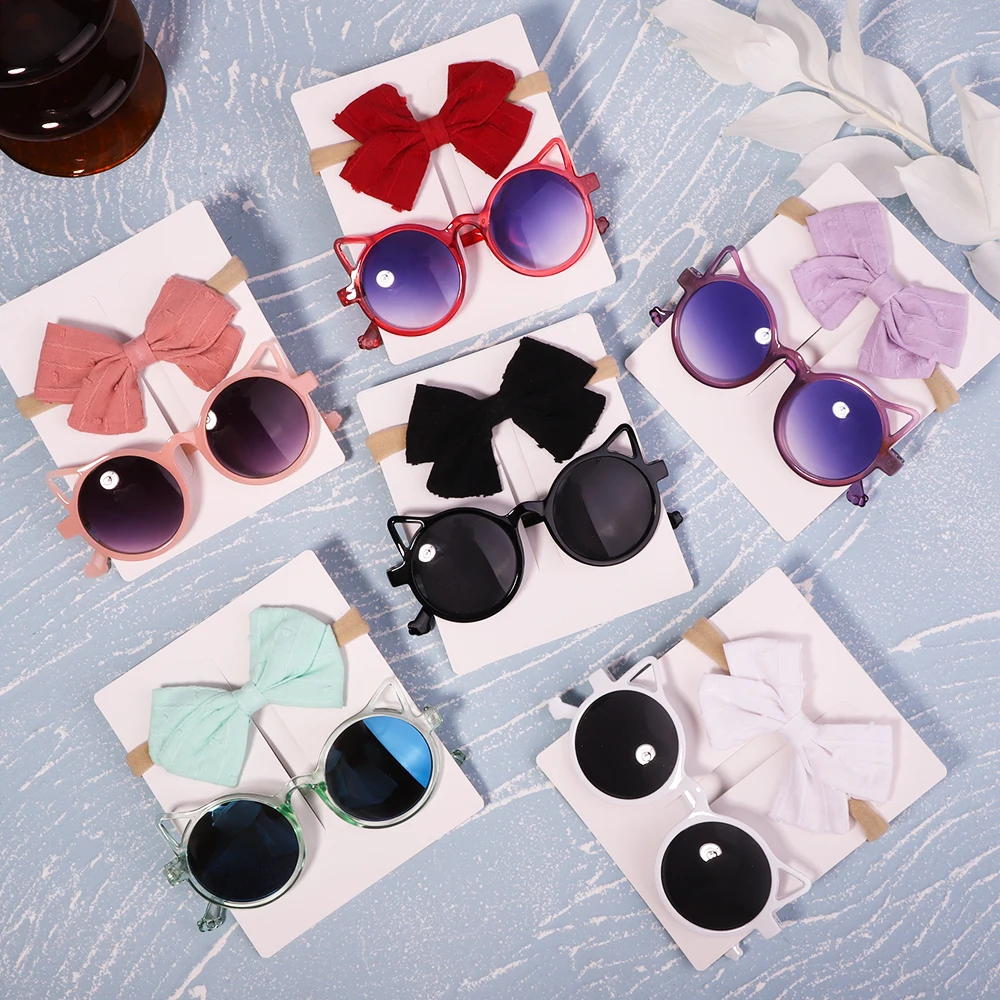 2Pcs/Set Seaside Headwear Baby Bows Headband Cat Shape Lovely Sunglasses Elastic Nylon Hair Bands Protection Glasses Accessories
2Pcs/Set Seaside Headwear Baby Bows Headband Cat Shape Lovely Sunglasses Elastic Nylon Hair Bands Protection Glasses Accessories