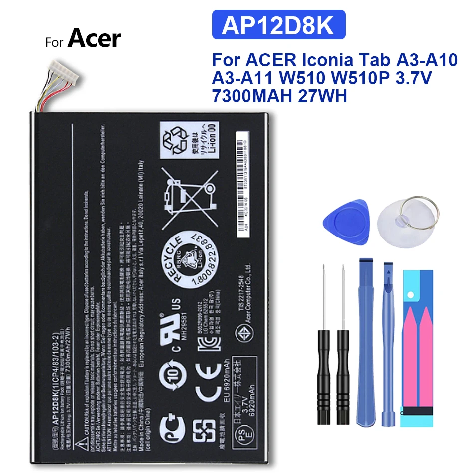 Аккумулятор AP12D8K 1ICP4/83/103-2 для Acer TAB W510 W511, планшетного ПК, ноутбука W510P, 3,7 в, 7300 мАч, аккумулятор 27 Вт/ч
Аккумулятор AP12D8K 1ICP4/83/103-2 для Acer TAB W510 W511, планшетного ПК, ноутбука W510P, 3,7 в, 7300 мАч, аккумулятор 27 Вт/ч