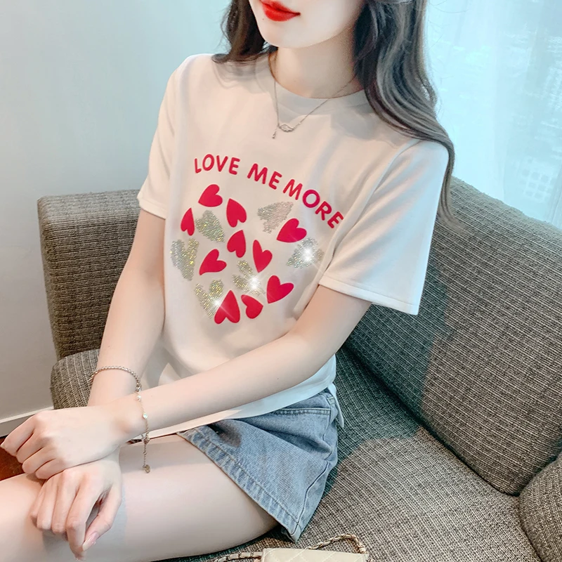 Summer Women Short Sleeve o-neck Loose T Shirt for Women White Fashion Ladies T-shirt 3d Centered Hart Print Top Casual Clothes
Summer Women Short Sleeve o-neck Loose T Shirt for Women White Fashion Ladies T-shirt 3d Centered Hart Print Top Casual Clothes