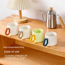 Ceramic Cup Large Capacity Yan Value Good Things Round Cup Mouth Feel Comfortable Mug Simple Color Contrast Handle Creative