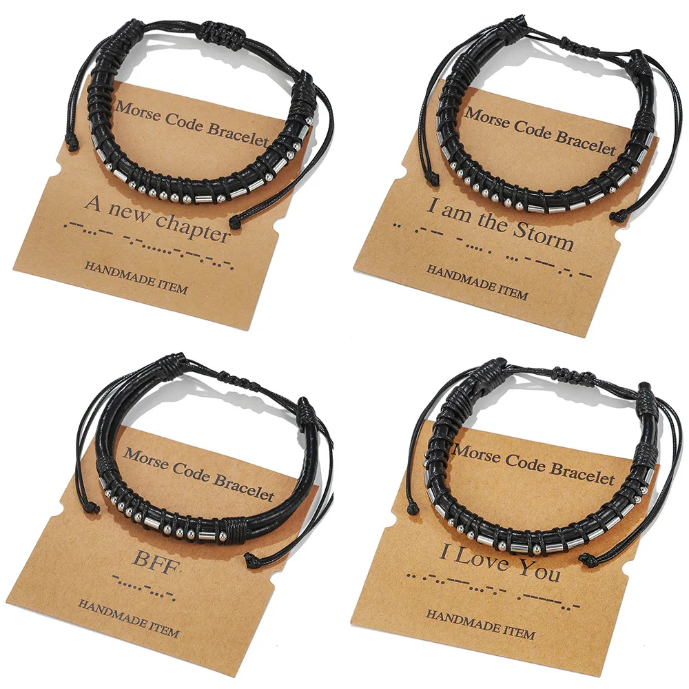 Charmsmic Genuine Leather Handmade Braided Bracelet Mens Women Stainless Steel High Qaulity Morse Code Card Hand Jewelry
Charmsmic Genuine Leather Handmade Braided Bracelet Mens Women Stainless Steel High Qaulity Morse Code Card Hand Jewelry
