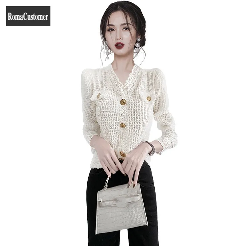 Fashion Hollow Out Lace Blouse Womens Spring New V-Neck Single Breasted Elegant Shirt Trend Korean Version Slim Lady Short Tops
Fashion Hollow Out Lace Blouse Womens Spring New V-Neck Single Breasted Elegant Shirt Trend Korean Version Slim Lady Short Tops