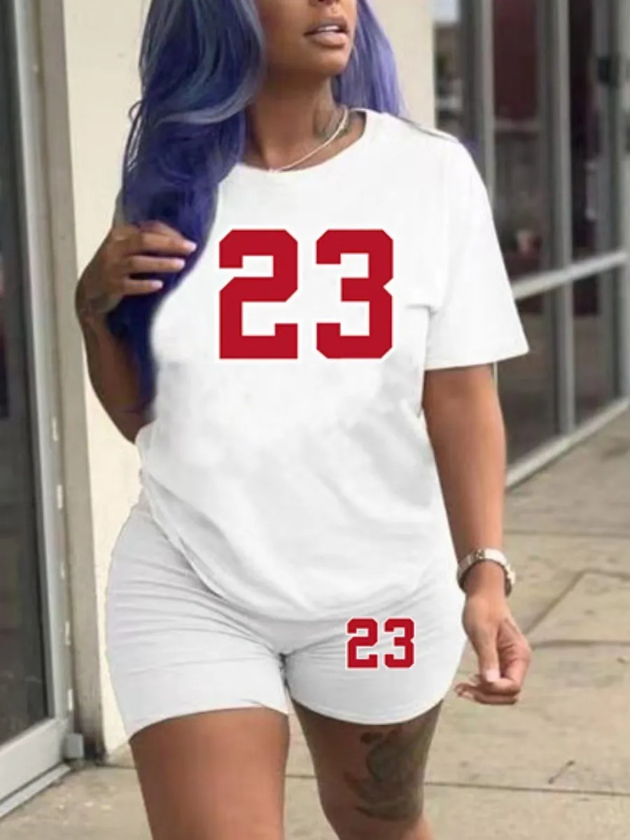 LW Women Two-piece Number 23 Print Regular Fit Shorts Set Short Sleeve Basic T-shirt+Skinny Bottoms Matching Activewears Suit
LW Women Two-piece Number 23 Print Regular Fit Shorts Set Short Sleeve Basic T-shirt+Skinny Bottoms Matching Activewears Suit