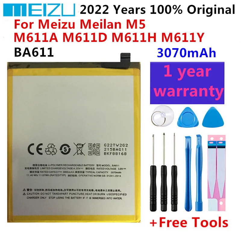 

100% Original New BA611 3070mAh Replacement Battery For Meizu M5 M611 M611A M611D M611H M611Y Mobile Phone Batteries Bateria