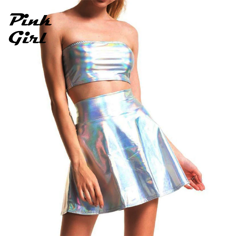 Women Holographic Strapless Tops Mini Skirts Two Piece Set Turtleneck Top Sexy Skirt 2 Pcs Set 2022 Summer Streetwear Suit-dress
Women Holographic Strapless Tops Mini Skirts Two Piece Set Turtleneck Top Sexy Skirt 2 Pcs Set 2022 Summer Streetwear Suit-dress